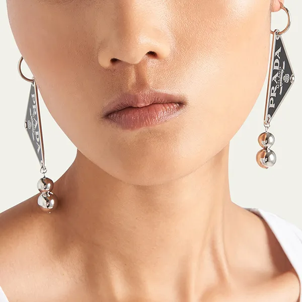 Khuyên Tai Nữ Prada Sterling Silver Ball Drop Earrings Màu Bạc Đen