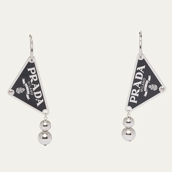 Khuyên Tai Nữ Prada Sterling Silver Ball Drop Earrings Màu Bạc Đen