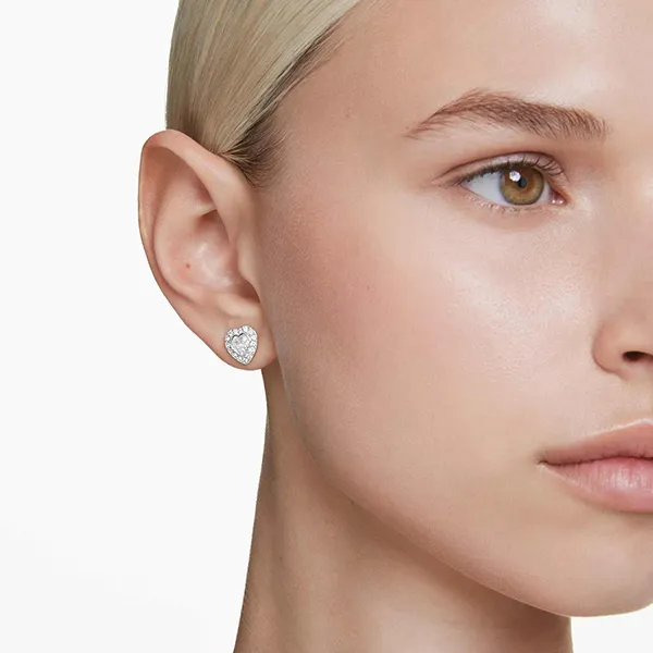 Khuyên Tai Nữ Swarovski Ariana Grande x Swarovski Stud Earrings Mixed Cuts, Heart, White, Rhodium Plated 5720859 Màu Trắng