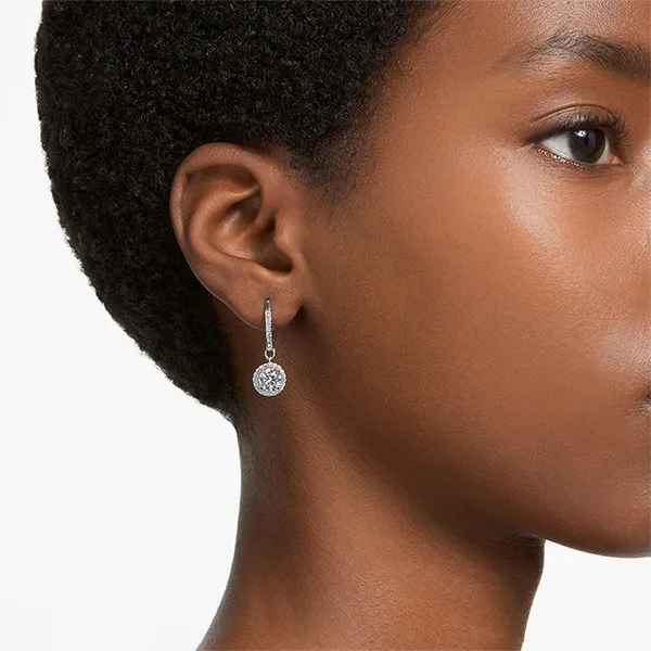 Khuyên Tai Nữ Swarovski Constella Drop Earrings Round Cut, Pavé, White, Rhodium Plated 5636270 Màu Bạc