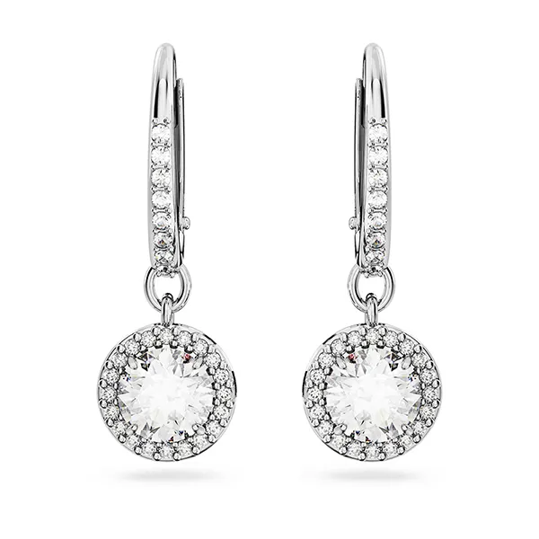 Khuyên Tai Nữ Swarovski Constella Drop Earrings Round Cut, Pavé, White, Rhodium Plated 5636270 Màu Bạc