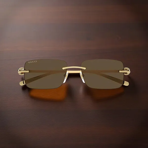 Kính Mát Nam Gucci Gold Rectangular Sunglasses GG1703S 004 Màu Vàng Nâu