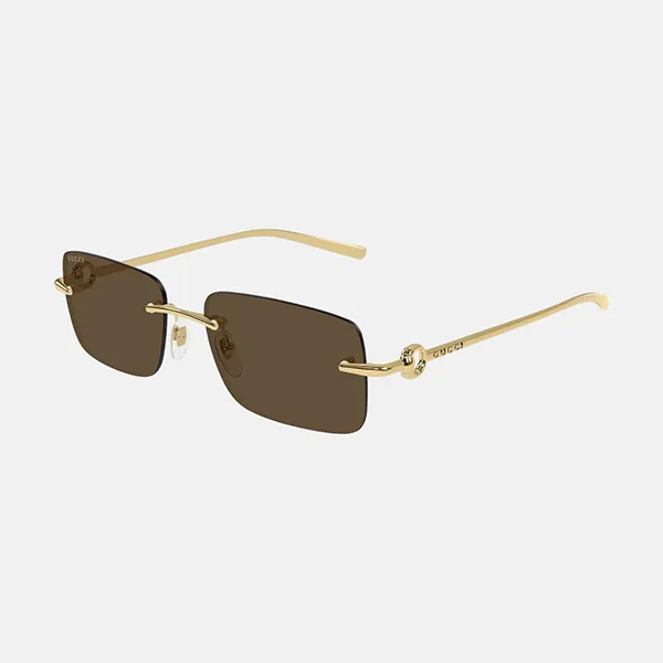 Kính Mát Nam Gucci Gold Rectangular Sunglasses GG1703S 004 Màu Vàng Nâu