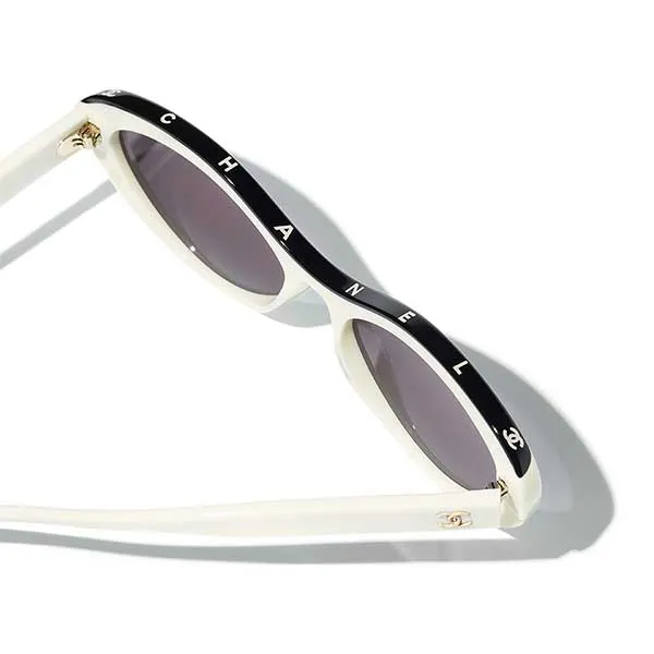 Kính Mắt Nữ Chanel Oval Sunglasses Acetate A71341 X08101 S6361 Màu Trắng Đen - Kính mắt - Vua Hàng Hiệu