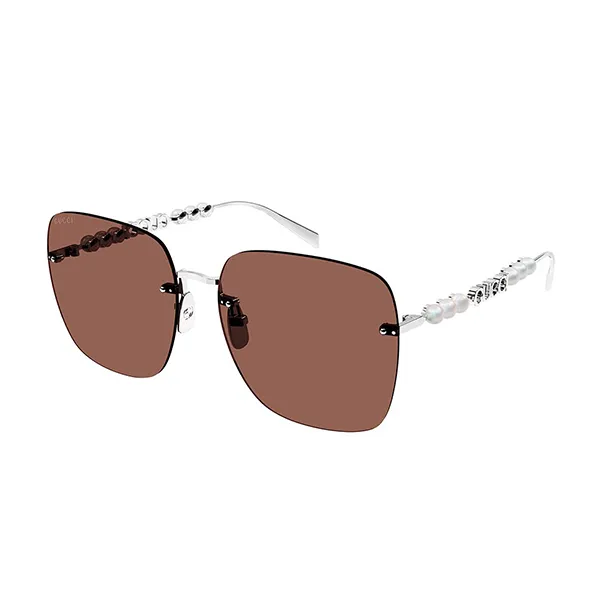 Kính Mát Nữ Gucci Sunglass GG1923SA 002 Shiny Silver Brown Màu Nâu Bạc