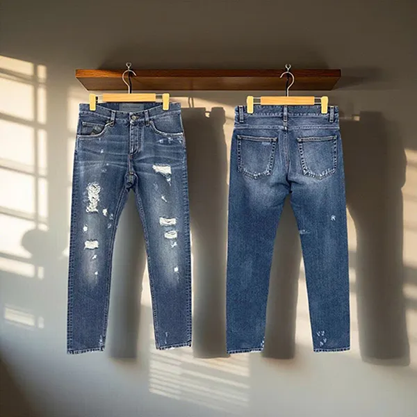 Quần Jean Nam Dolce & Gabbana D&G Wash Rách 2 Đùi G6LBCD G8S36 S9001 Màu Xanh Size 44