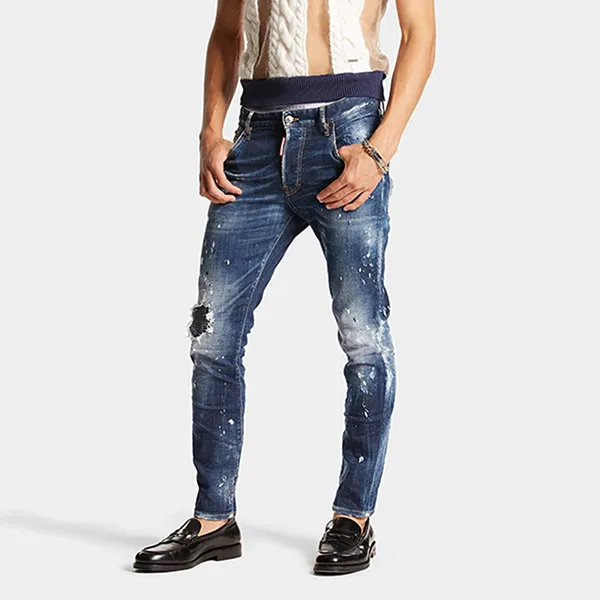Quần Jean Nam Dsquared2 Blue Sparkle Toppa Wash Skater Jeans Coolguy S71LB1416S30342470 Màu Xanh Đậm Size 48