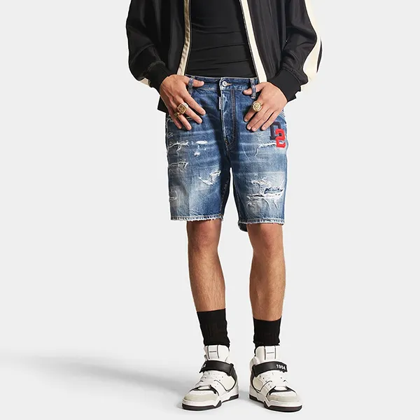 Quần Short Nam Dsquared2 Dark Ripped Wash Marine Shorts S74MU0819S30309470 Màu Xanh Size 46 - Thời trang - Vua Hàng Hiệu