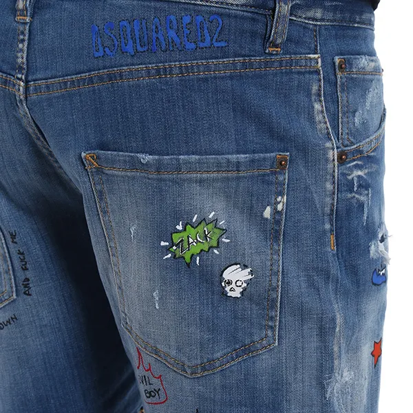Quần Short Nam Dsquared2 Funny Prints Denim Shorts S74MU0482S30342470 Màu Xanh Size 50 - Thời trang - Vua Hàng Hiệu