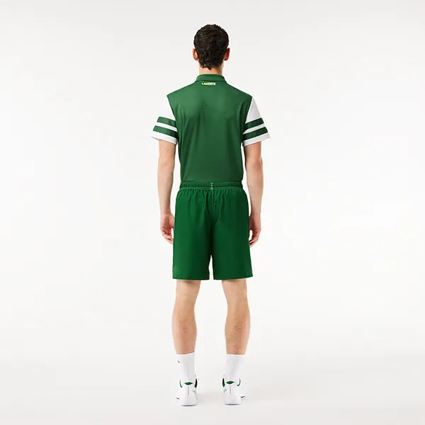 Quần Short Nam Lacoste Logo Stripe Tennis Shorts GH7443 737 Màu Trắng Xanh Lá Size 2