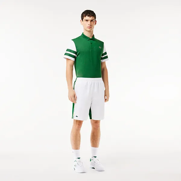 Quần Short Nam Lacoste Logo Stripe Tennis Shorts GH7443 737 Màu Trắng Xanh Lá Size 2