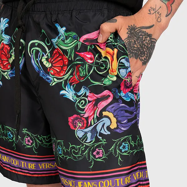 Quần Short Nam Versace Jeans Couture Garden Placed Beach 74GADD17-CQS55 Floral Print Màu Đen Họa Tiết Size 44 - Thời trang - Vua Hàng Hiệu