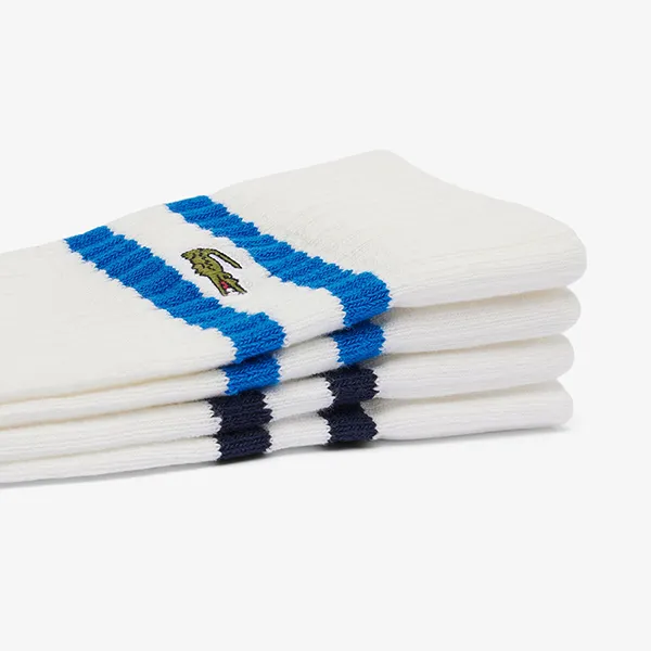 Set 2 Tất Lacoste Unisex Ribbed Cotton Socks RA6842 51 NYV Màu Trắng Size 39-42