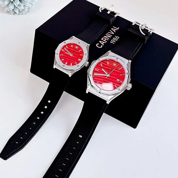 Set Đồng Hồ Unisex Carnival 8168G VT-DCS-VN / 8168L-VT-DCS-VN Màu Đỏ - Đồng hồ - Vua Hàng Hiệu