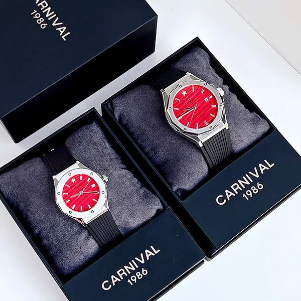 Set Đồng Hồ Unisex Carnival 8168G VT-DCS-VN / 8168L-VT-DCS-VN Màu Đỏ - Đồng hồ - Vua Hàng Hiệu