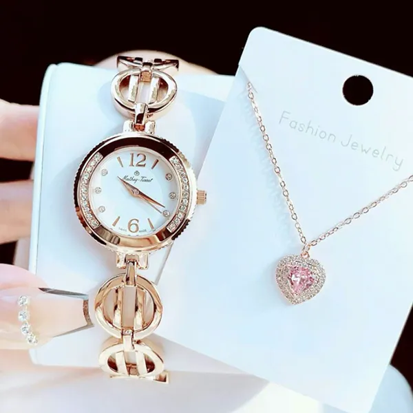 Set Đồng Hồ Và Vòng Đeo Tay Nữ Mathey-Tissot Fleury 1496 White Dial D2581PI Màu Vàng Hồng