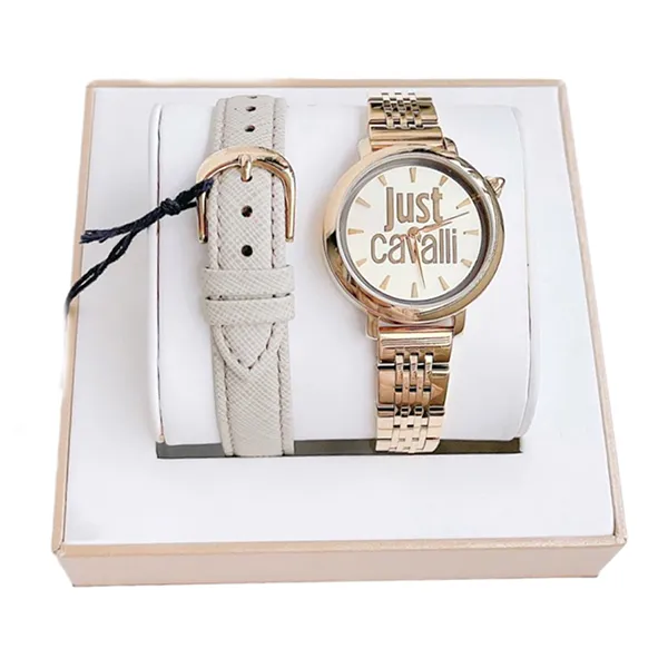 Set Đồng Hồ Nữ Just Cavalli Women's Champagne Dial Leather Watch Màu Vàng Hồng