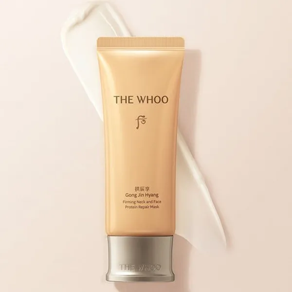 Set Mặt Nạ Tăng Cường Độ Đàn Hồi Da The Whoo Gongjinhyang Neck & Face Protein Repair Mask 100ml + Miếng Massage