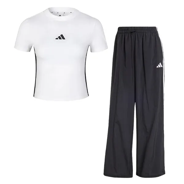 Set Quần Áo Cộc Tay Nữ Adidas Three Stripes Lifestyle Woven White JY8571/JE1306 Màu Trắng Đen Size S
