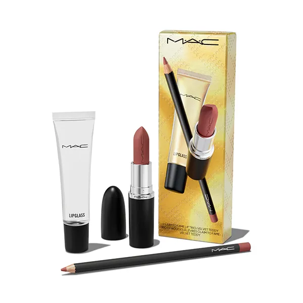 Set Son MAC Ximal Silky Matte Lipstick 617 Velvet Teddy Màu Nâu Cam Đất + Chì Kẻ Môi + Son Bóng