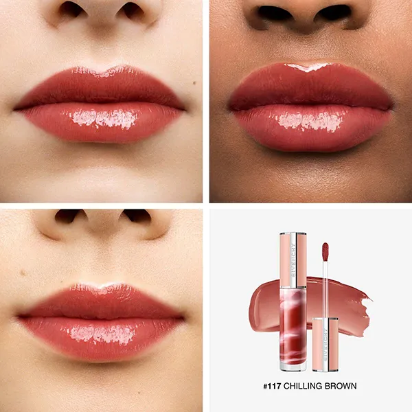 Son Dưỡng Givenchy Rose Perfecto Tinted Liquid Lip Balm 117 Chilling Brown Màu Đỏ Nâu