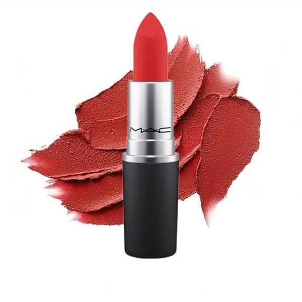 Son Lì Mac Powder Kiss Lipstick 702 Dangerous Màu Đỏ Cam