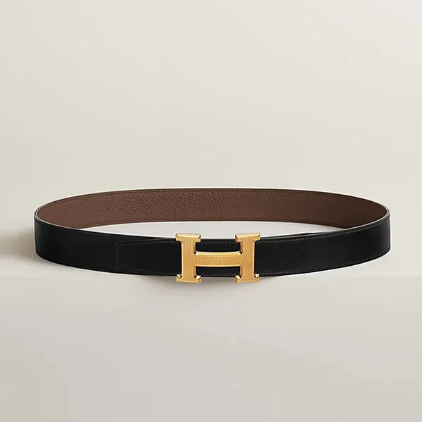 Thắt Lưng Hermès H Guillochee Belt Buckle & Reversible Leather Strap 32mm Guillochee/ Gold Màu Đen Nâu Size 85