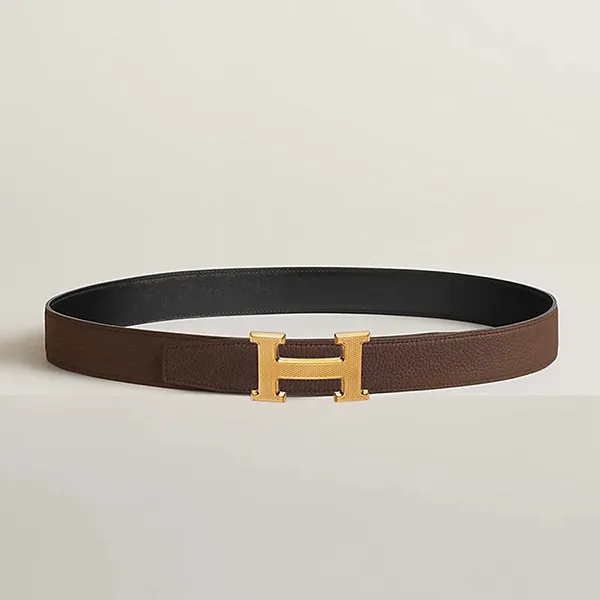 Thắt Lưng Hermès H Guillochee Belt Buckle & Reversible Leather Strap 32mm Guillochee/ Gold Màu Đen Nâu Size 85