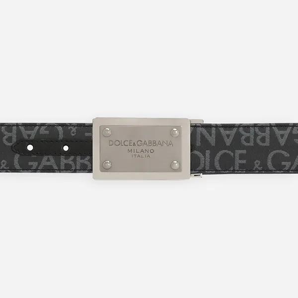 Thắt Lưng Nam Dolce & Gabbana D&G Coated Jacquard Belt With Logo Plaque Màu Xám Đen Size 90 - Thắt lưng - Vua Hàng Hiệu