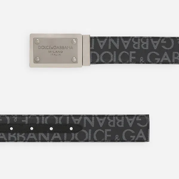 Thắt Lưng Nam Dolce & Gabbana D&G Coated Jacquard Belt With Logo Plaque Màu Xám Đen Size 90 - Thắt lưng - Vua Hàng Hiệu