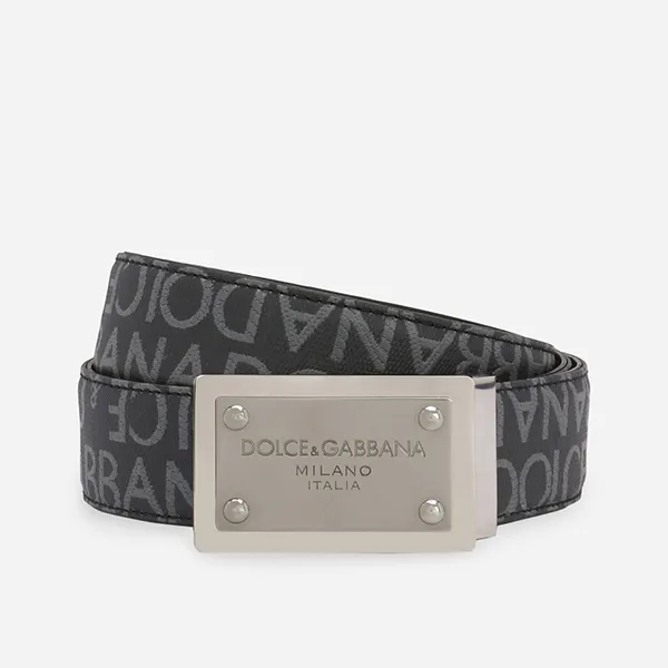 Thắt Lưng Nam Dolce & Gabbana D&G Coated Jacquard Belt With Logo Plaque Màu Xám Đen Size 90 - Thắt lưng - Vua Hàng Hiệu