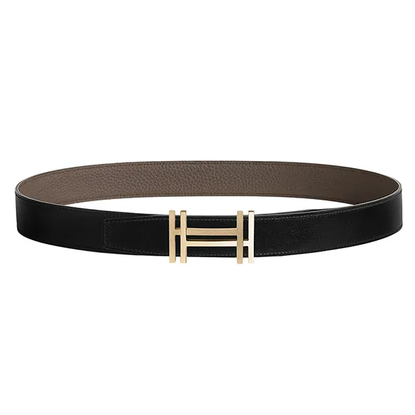 Thắt Lưng Nam Hermès H Au Carre Gold Belt Buckle & Reversible Leather Strap 32mm Noir/Étain Màu Đen/Xám Size 95