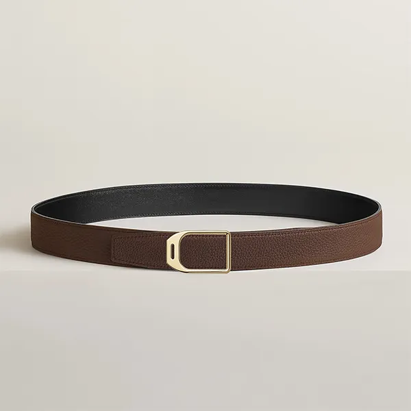 Thắt Lưng Nam Hermès Jockey Belt Buckle & Reversible Leather Strap 32 mm màu Đen Nâu Size 85