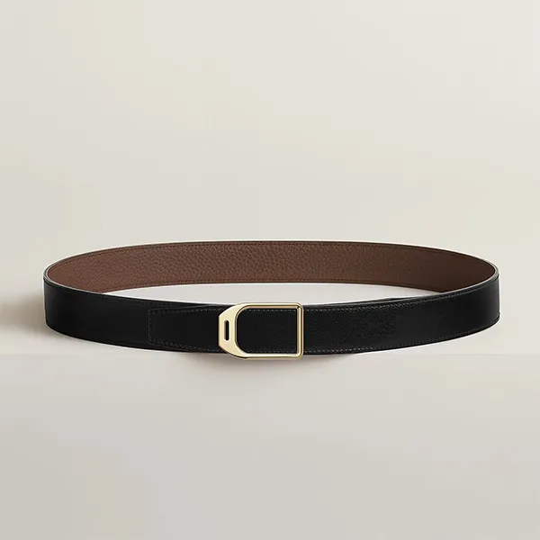 Thắt Lưng Nam Hermès Jockey Belt Buckle & Reversible Leather Strap 32 mm màu Đen Nâu Size 85