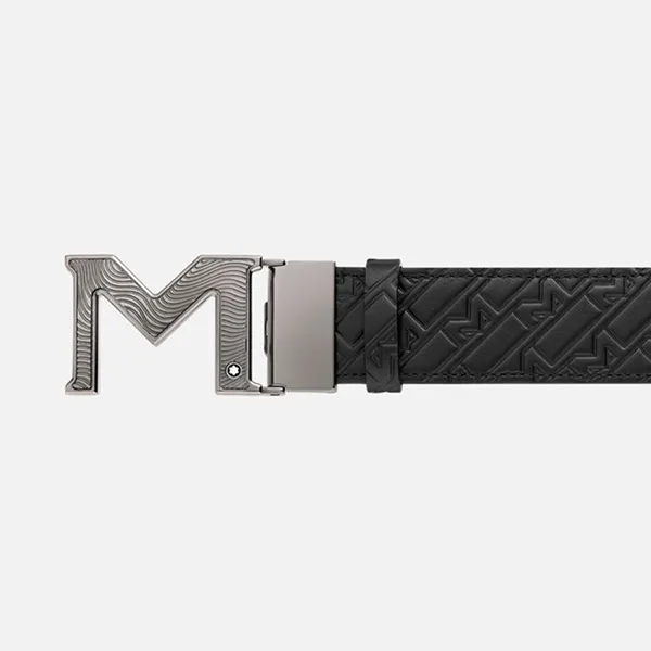 Thắt Lưng Nam Montblanc M Buckle Embossed Black/Plain Black 35 Mm Reversible Leather Belt Màu Đen