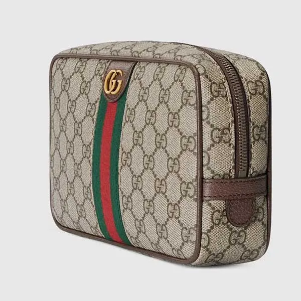 Túi Cầm Tay Gucci Savoy Toiletry Case With Web ‎760019 96IWT 8745 Màu Be Nâu - Túi xách - Vua Hàng Hiệu