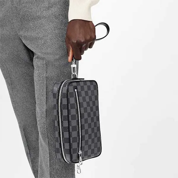 Túi Cầm Tay Nam Louis Vuitton LV Kasai Clutch N41664 Màu Đen Xám