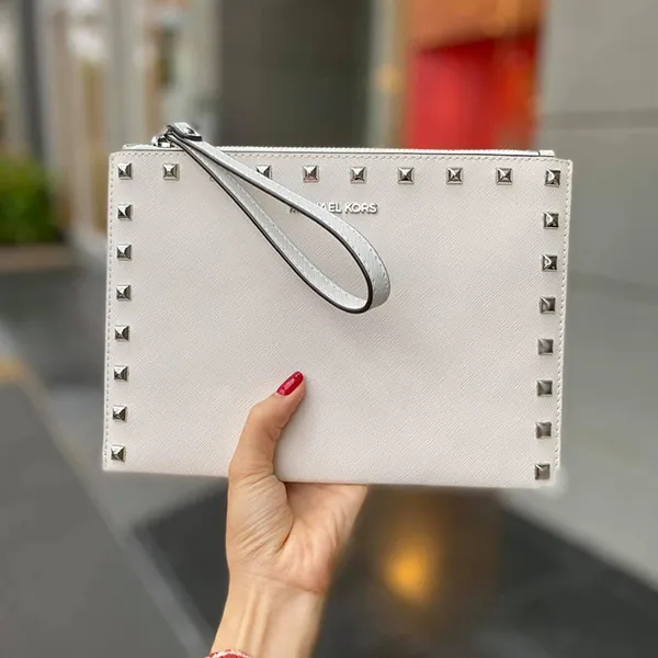 Túi Cầm Tay Nữ Michael Kors MK Jet Set Travel Xl Zip Wristlet Clutch 35H9STVW6L Màu Trắng - Túi xách - Vua Hàng Hiệu