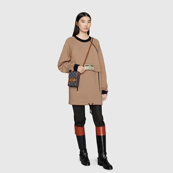 Túi Đeo Chéo Gucci Horsebit 1955 Mini Denim And Leather Crossbody Bag Màu Nâu/Xanh - Túi xách - Vua Hàng Hiệu