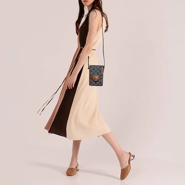 Túi Đeo Chéo Gucci Horsebit 1955 Mini Denim And Leather Crossbody Bag Màu Nâu/Xanh - Túi xách - Vua Hàng Hiệu