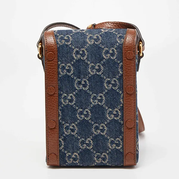 Túi Đeo Chéo Gucci Horsebit 1955 Mini Denim And Leather Crossbody Bag Màu Nâu/Xanh - Túi xách - Vua Hàng Hiệu