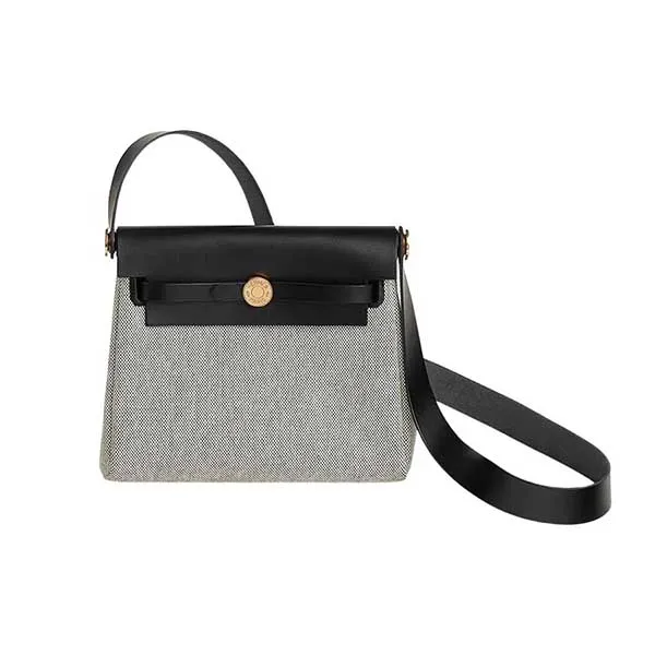 Túi Đeo Chéo Hermès Herbag Zip 20 Bag Retourne H Viking Canvas Hunter Cowhid Màu Đen Xám - Túi xách - Vua Hàng Hiệu