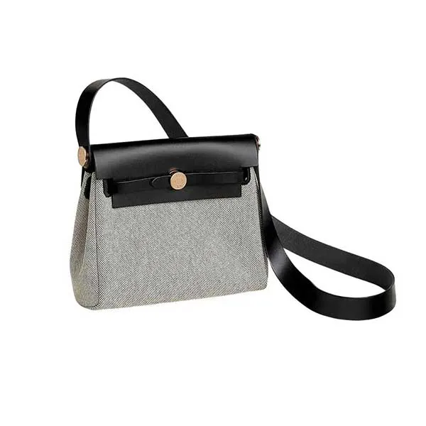 Túi Đeo Chéo Hermès Herbag Zip 20 Bag Retourne H Viking Canvas Hunter Cowhid Màu Đen Xám - Túi xách - Vua Hàng Hiệu