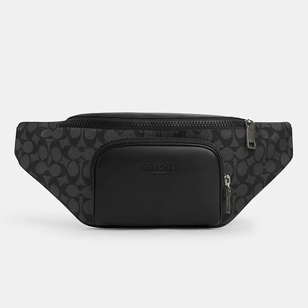Túi Đeo Chéo Nam Coach Racer Belt Bag In Signature Canvas CT714 Màu Đen Xám - Túi xách - Vua Hàng Hiệu