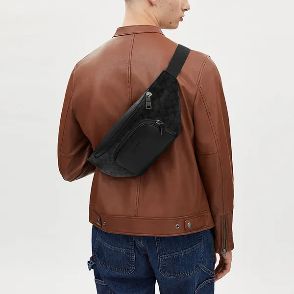Túi Đeo Chéo Nam Coach Racer Belt Bag In Signature Canvas CT714 Màu Đen Xám - Túi xách - Vua Hàng Hiệu