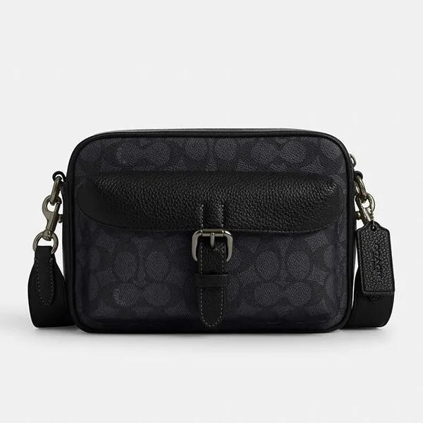 Túi Đeo Chéo Nam Coach Warner Crossbody Bag In Signature Canvas CW217QBMI5 Charcoal/Black Màu Đen Than