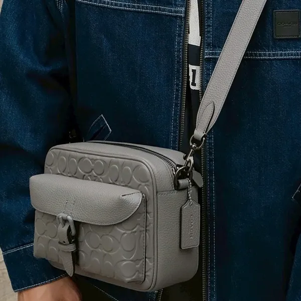 Túi Đeo Chéo Nam Coach Warner Crossbody Bag In Signature Leather Embossed Màu Xám