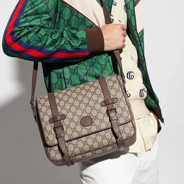 Túi Đeo Chéo Nam Gucci Medium Messenger Interlocking GG Bag Supreme Beige Ebony Màu Nâu - Túi xách - Vua Hàng Hiệu