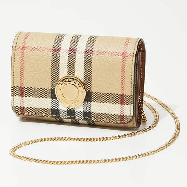 Túi Đeo Chéo Nữ Burberry Bi-Fold Wallet Chain Leather Lightweight 8066057 A7026 Màu Be Kẻ - Túi xách - Vua Hàng Hiệu