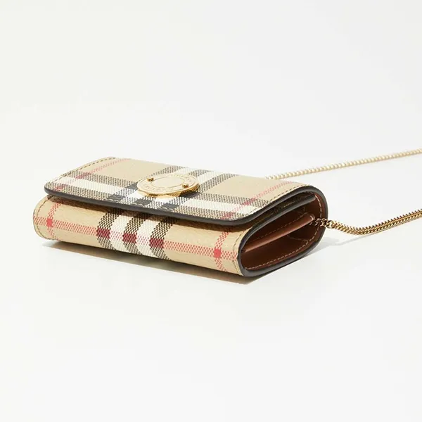 Túi Đeo Chéo Nữ Burberry Bi-Fold Wallet Chain Leather Lightweight 8066057 A7026 Màu Be Kẻ - Túi xách - Vua Hàng Hiệu